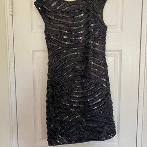 Diane Von Furstenberg Sequin Black Dress with Cap Sleeves